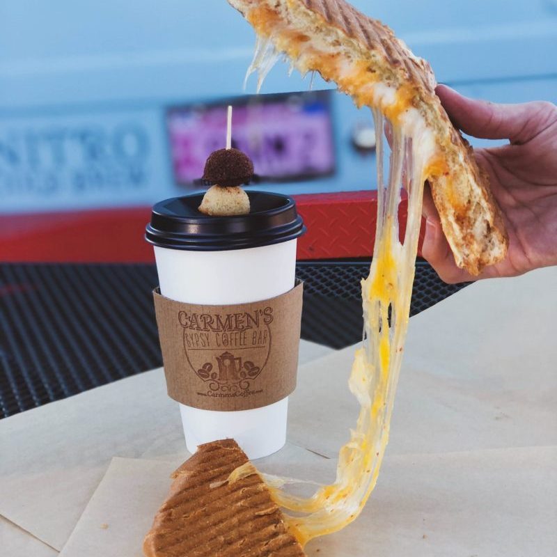 Carmen's Gypsy Coffee Truck Cheezy Panini and Latte
